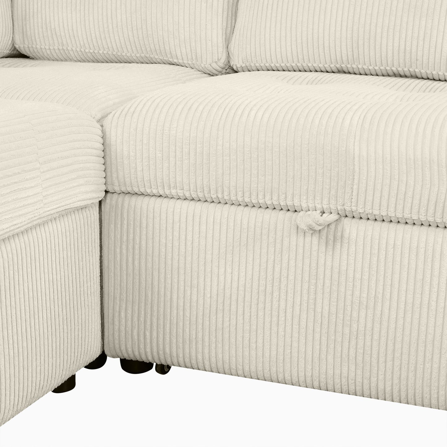 Beige U-Shaped Corduroy Sofa – Spacious 5-Seat Sectional with Pocket Springs, Removable Backrests & Durable Plywood Frame