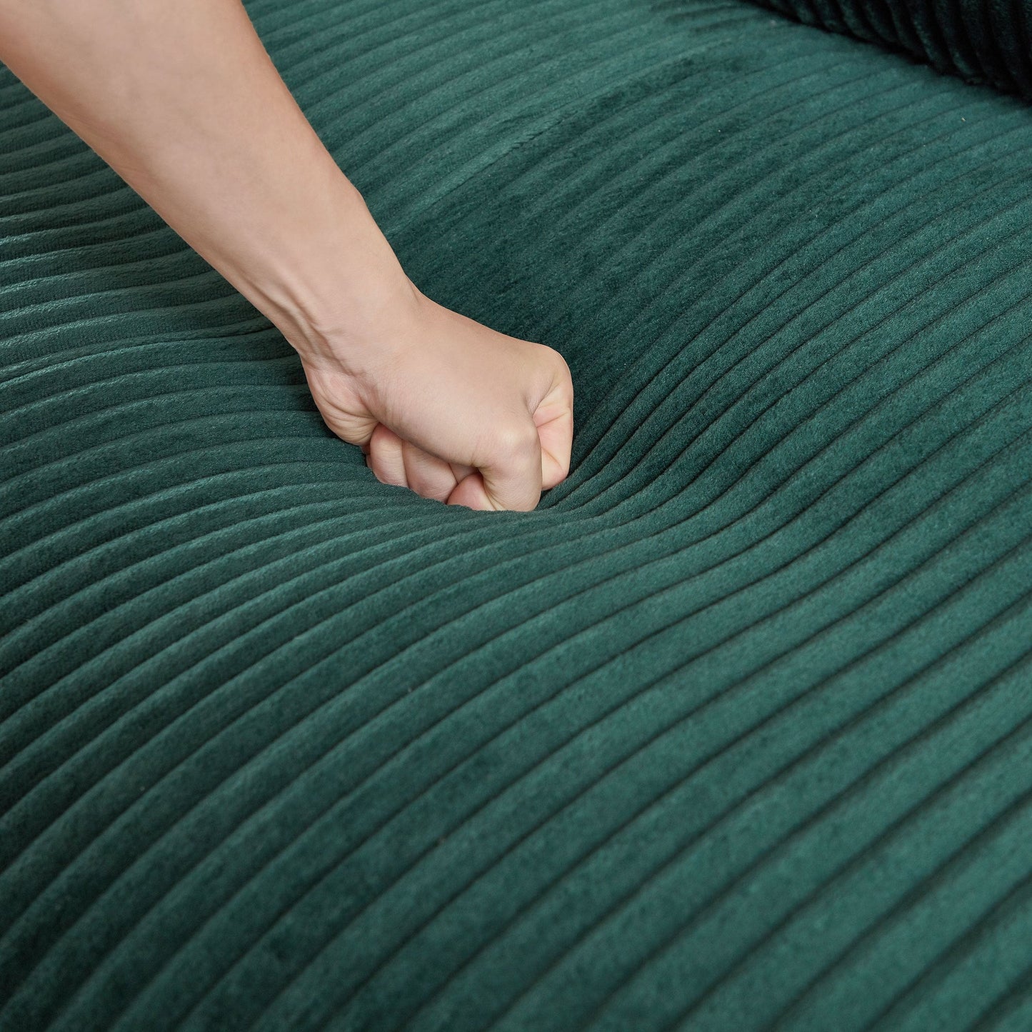 Oversized Modern Sectional Sofa with Left Chaise – Green Corduroy Upholstery, 6 Throw Pillows