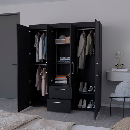 Elma Deluxe Black Armoire Closet – Large Wardrobe with Drawers, Shelves & Hanging Space – Modern Bedroom Storage Cabinet
