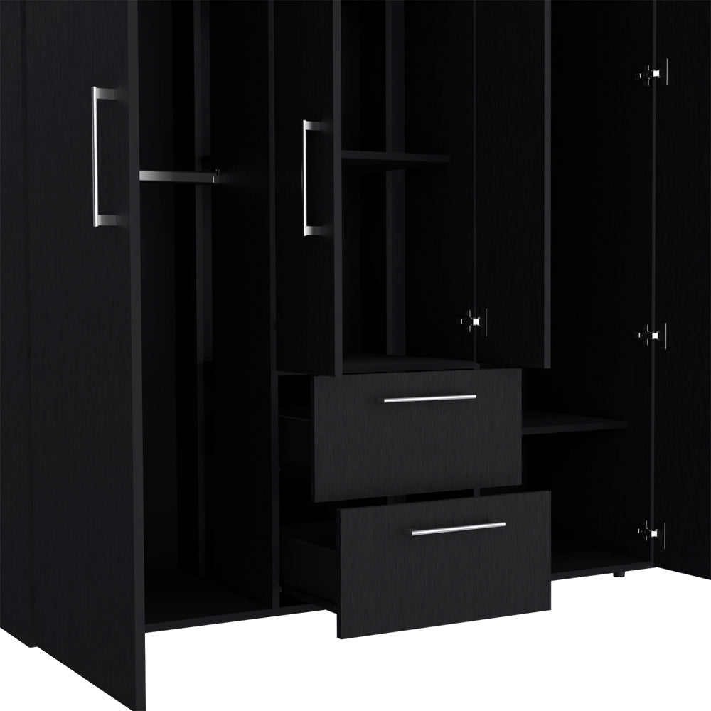 Elma Deluxe Black Armoire Closet – Large Wardrobe with Drawers, Shelves & Hanging Space – Modern Bedroom Storage Cabinet