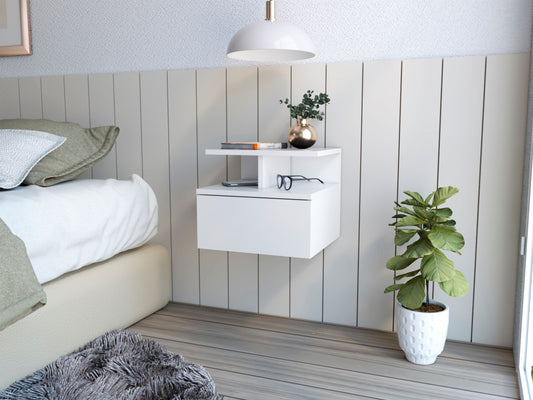 Flopini Floating Nightstand – Modern Wall-Mounted Storage with Drawer & Shelf, Multiple Finishes