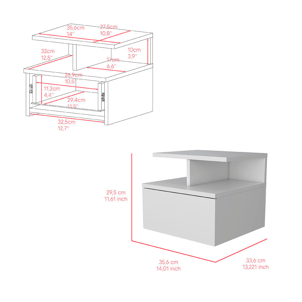 Flopini Floating Nightstand – Modern Wall-Mounted Storage with Drawer & Shelf, Multiple Finishes