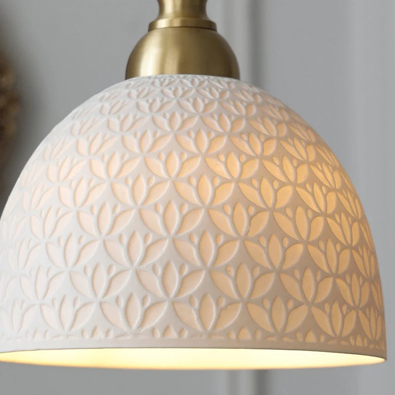 French modern simple cream style Japanese retro brass bedroom bedside lamp dining room transparent ceramic chandelier
