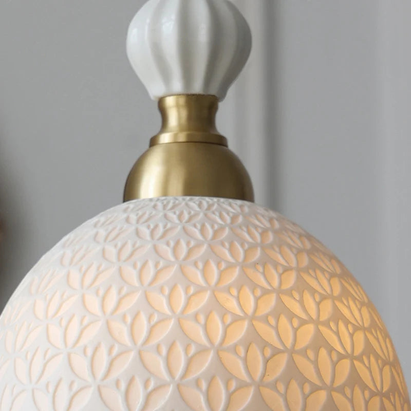French modern simple cream style Japanese retro brass bedroom bedside lamp dining room transparent ceramic chandelier