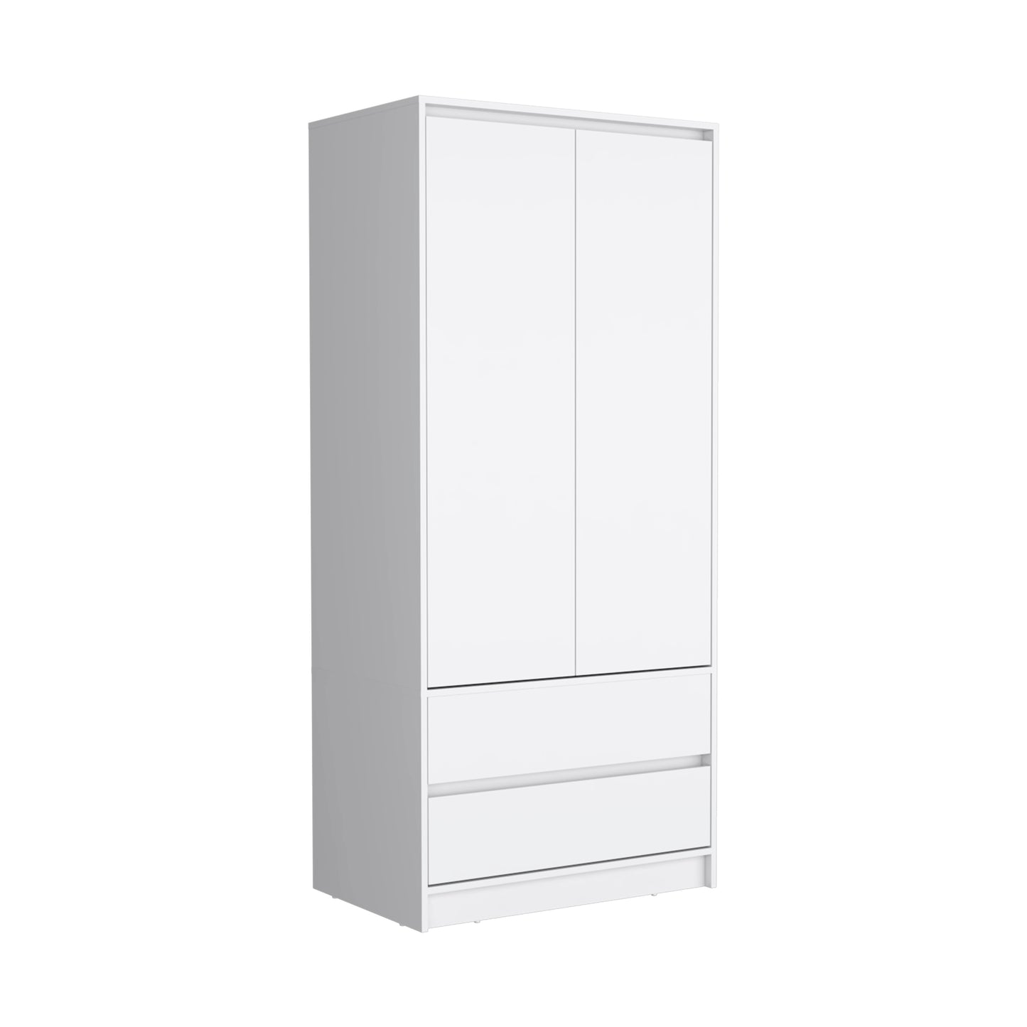 Lewes 2-Piece White Bedroom Set – Closher Armoire with Double Drawers & Metal Rod + Compact Maldus Dresser