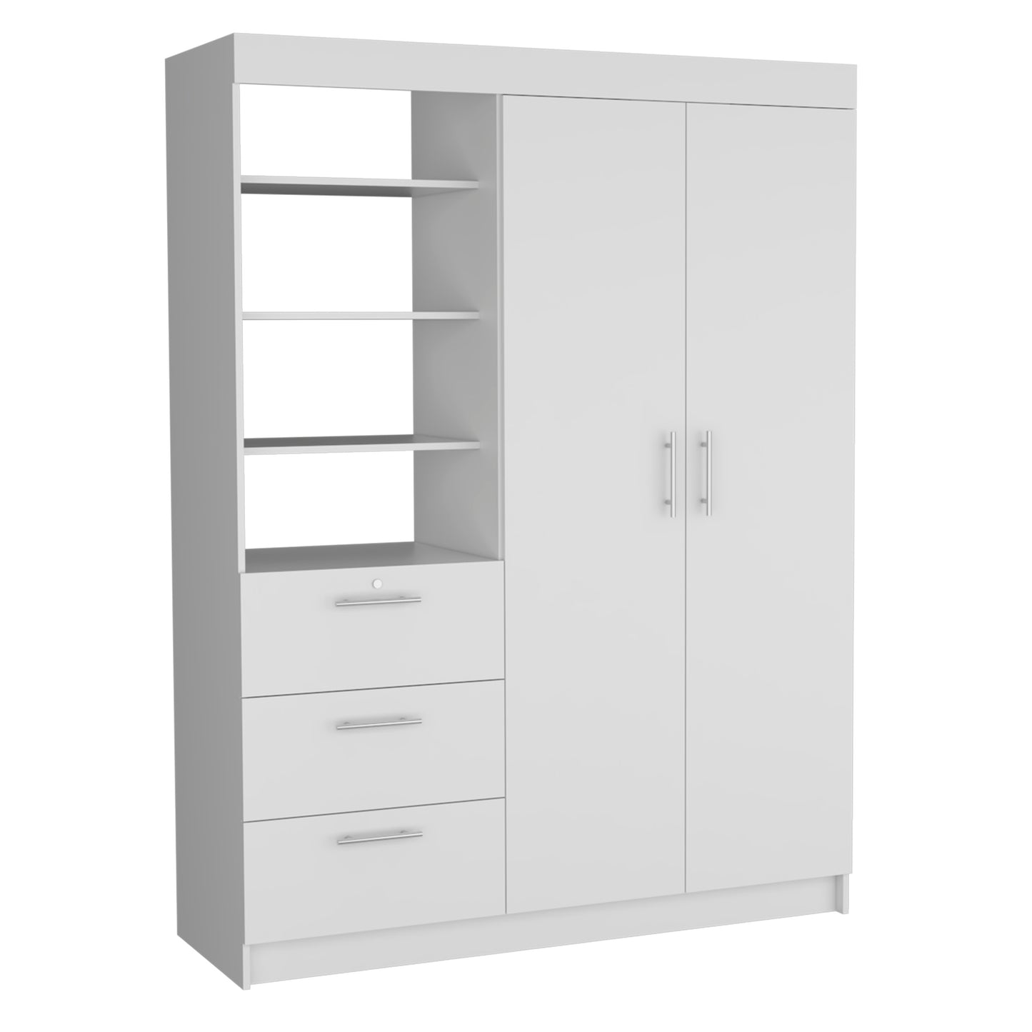 Karval 2-Piece White Bedroom Set – Spacious Armoire with Shelves & Drawers + Compact Nightstand