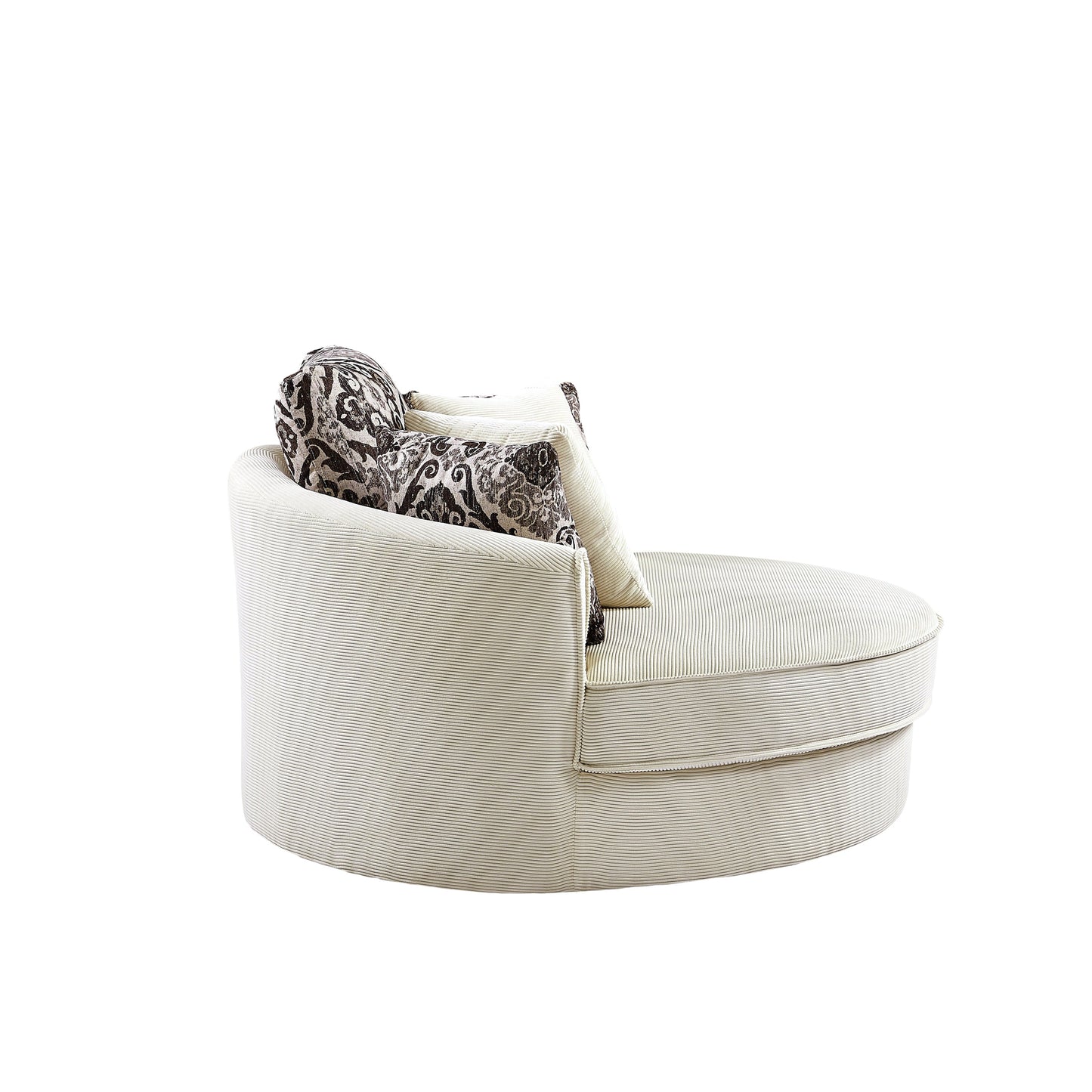 Beige 360° Swivel Accent Chair – Corduroy Upholstery with Detachable Pillows