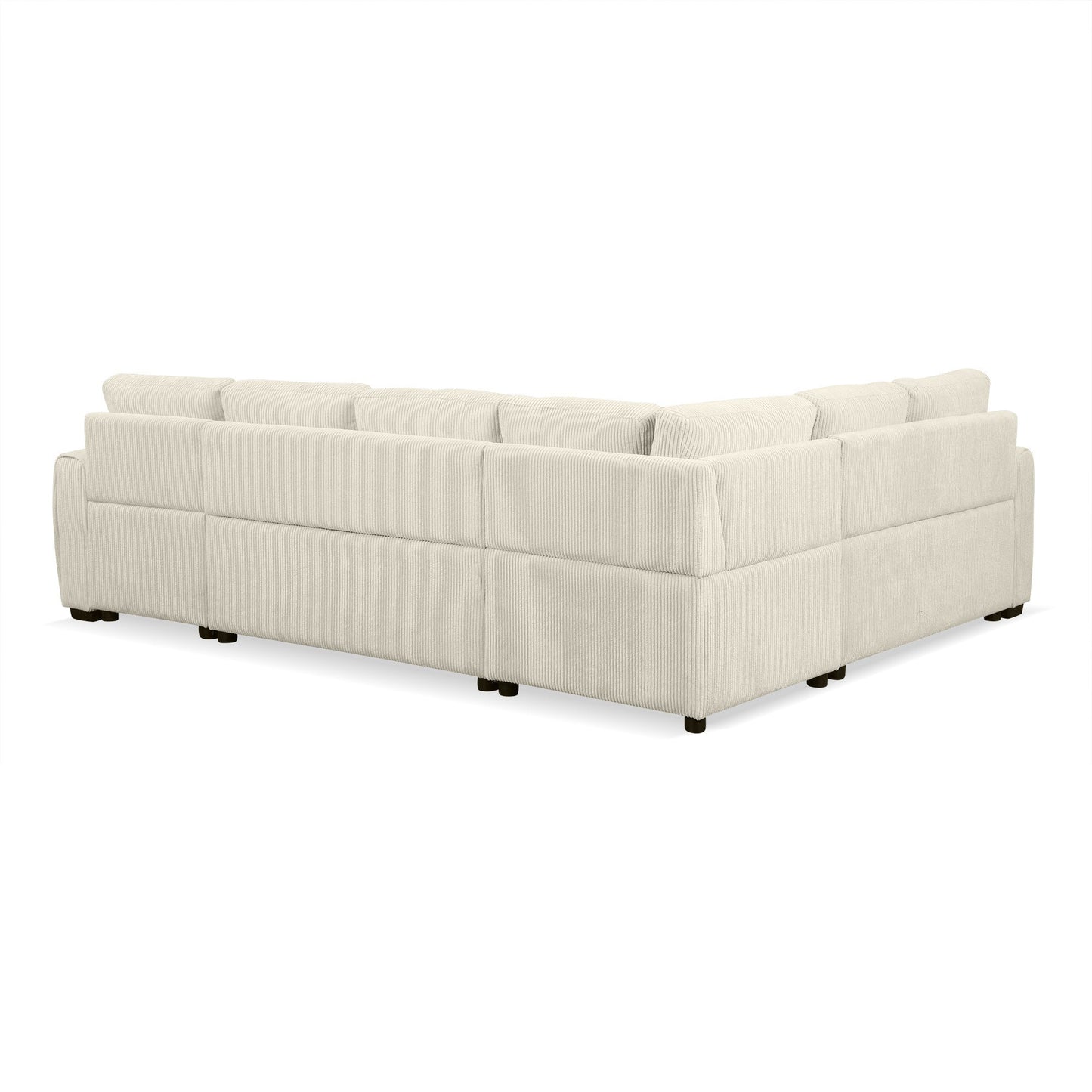 Beige U-Shaped Corduroy Sofa – Spacious 5-Seat Sectional with Pocket Springs, Removable Backrests & Durable Plywood Frame