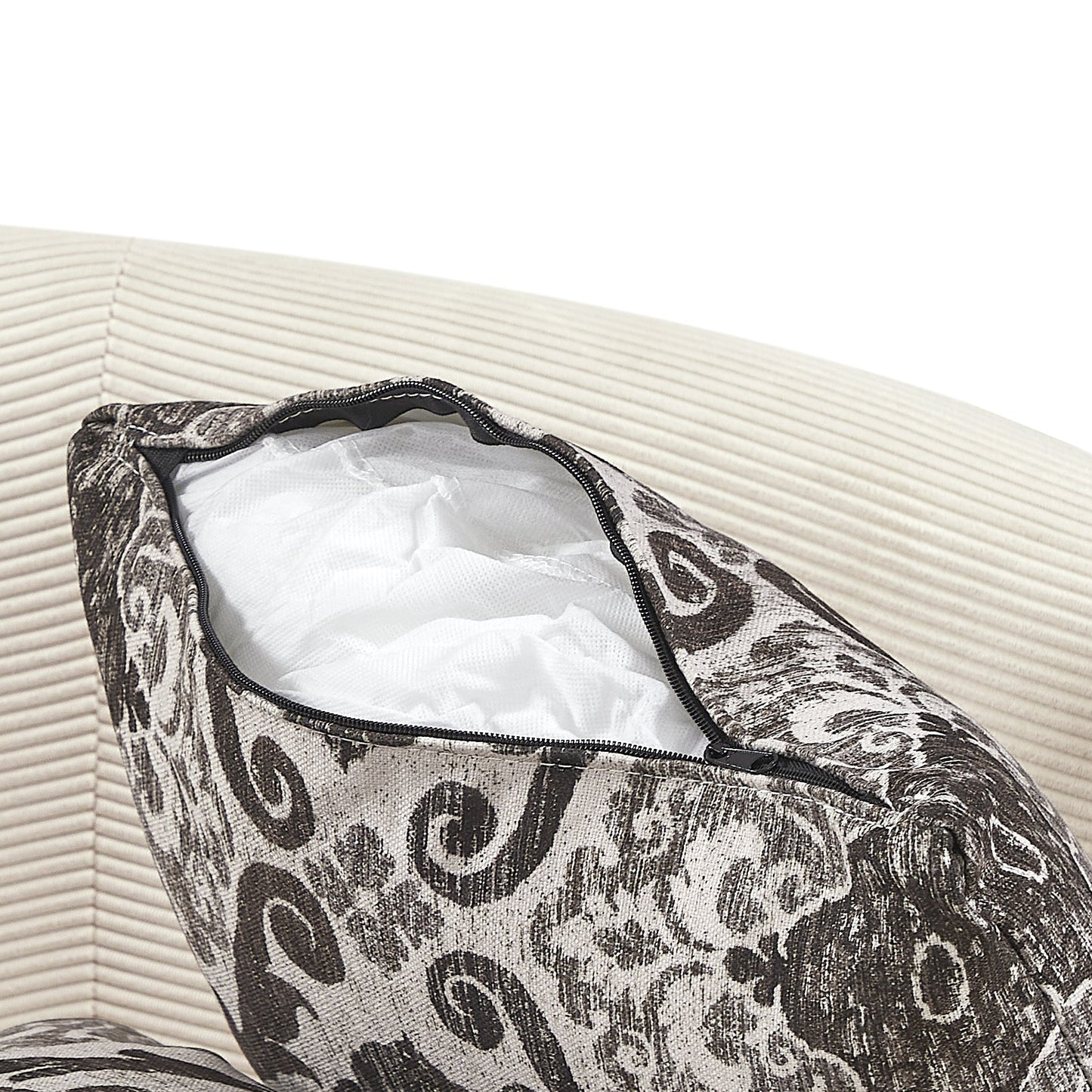 Beige 360° Swivel Accent Chair – Corduroy Upholstery with Detachable Pillows