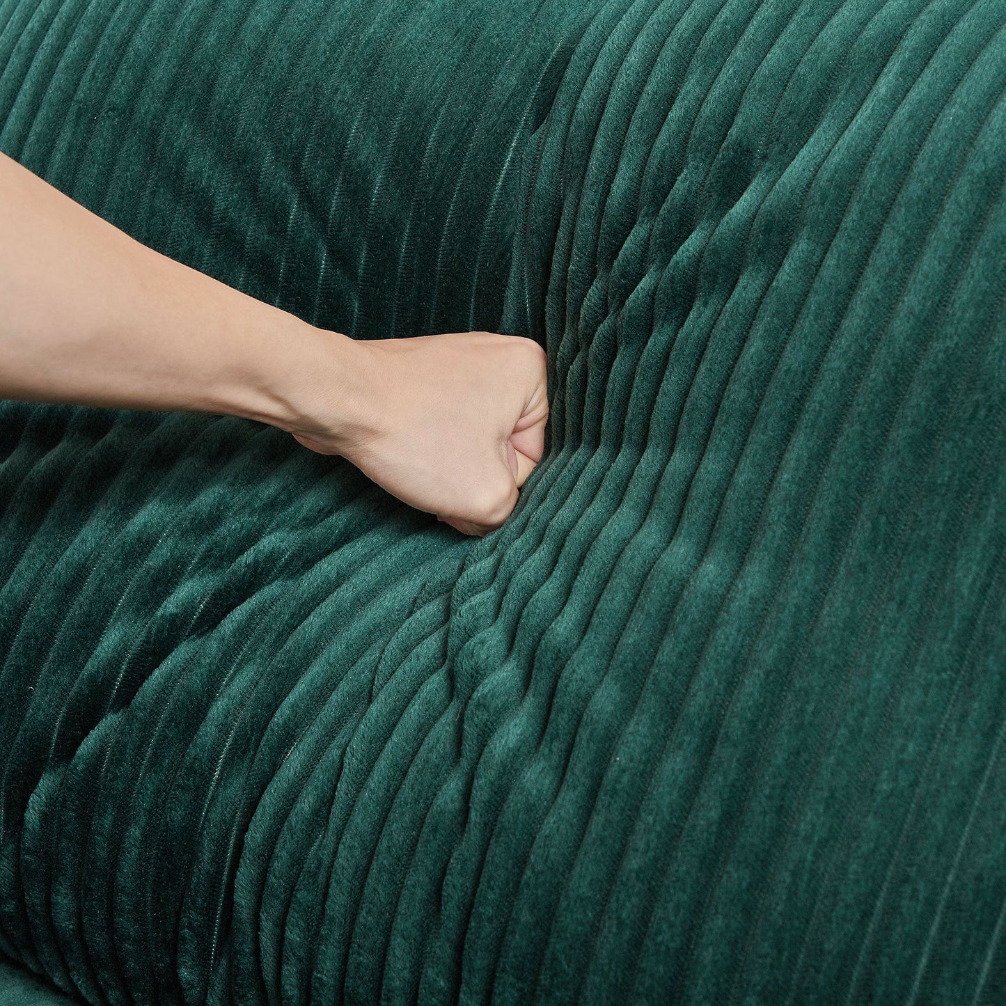 Oversized Modern Sectional Sofa with Left Chaise – Green Corduroy Upholstery, 6 Throw Pillows