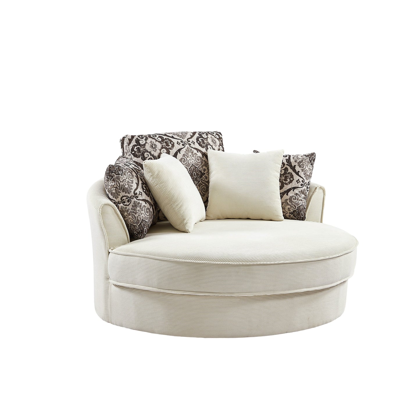Beige 360° Swivel Accent Chair – Corduroy Upholstery with Detachable Pillows