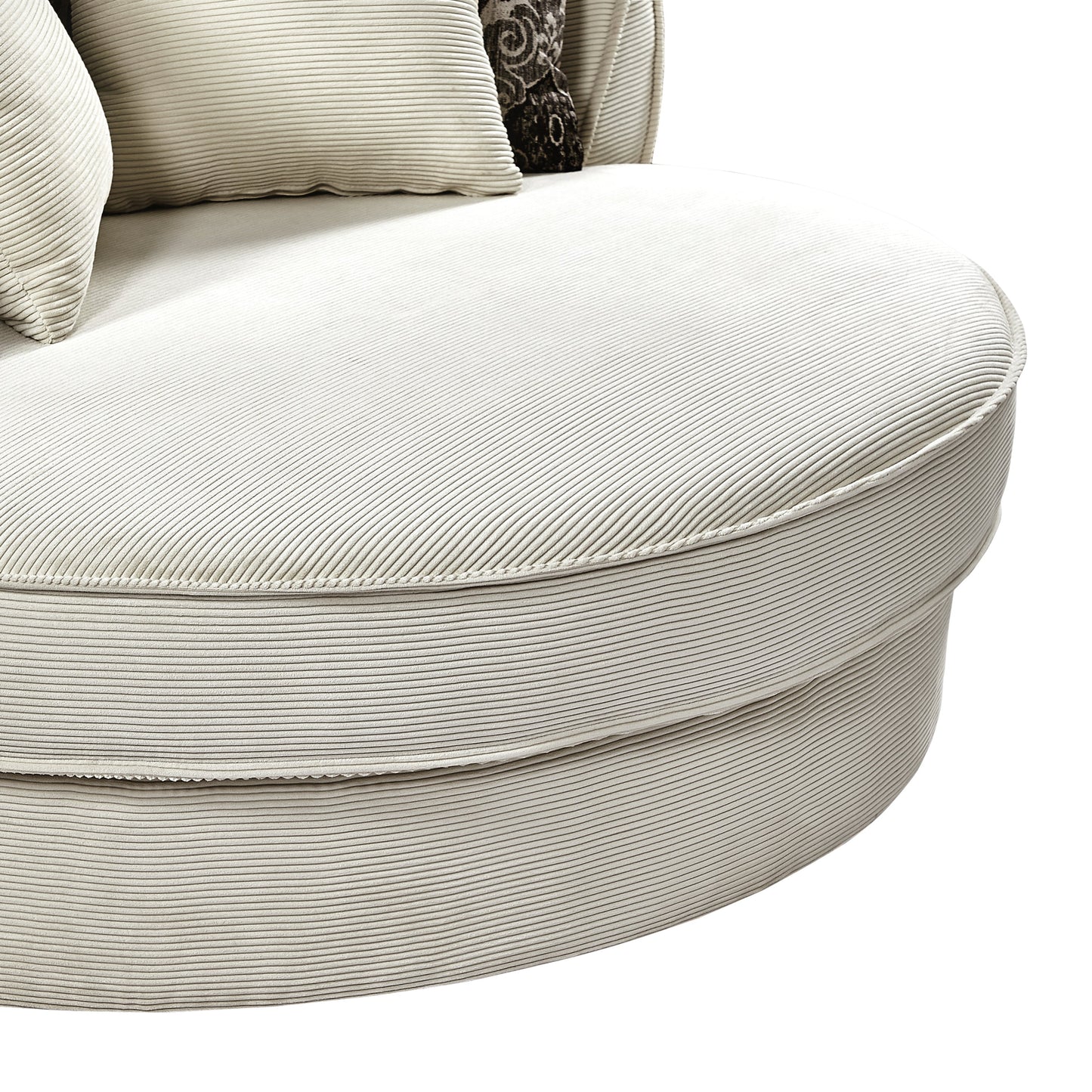Beige 360° Swivel Accent Chair – Corduroy Upholstery with Detachable Pillows