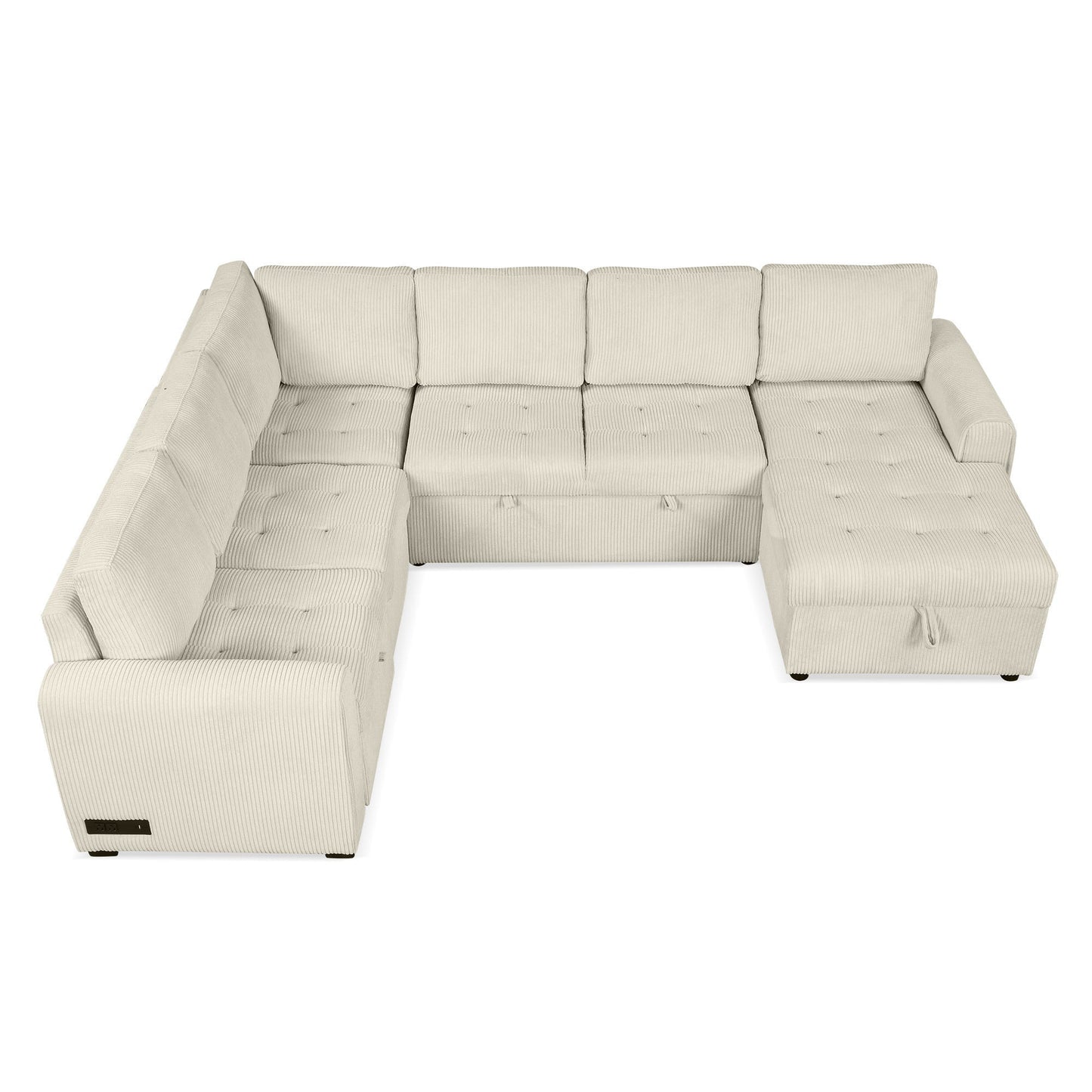 Beige U-Shaped Corduroy Sofa – Spacious 5-Seat Sectional with Pocket Springs, Removable Backrests & Durable Plywood Frame