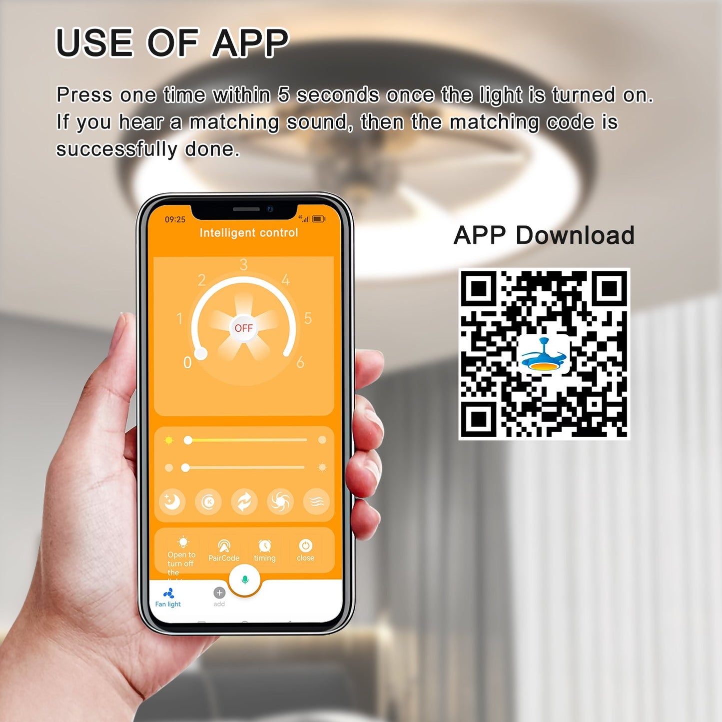 Ceiling Fan with LED Light and Remote – 6 Speeds, 32W Dimmable Light, 3 Color Modes
