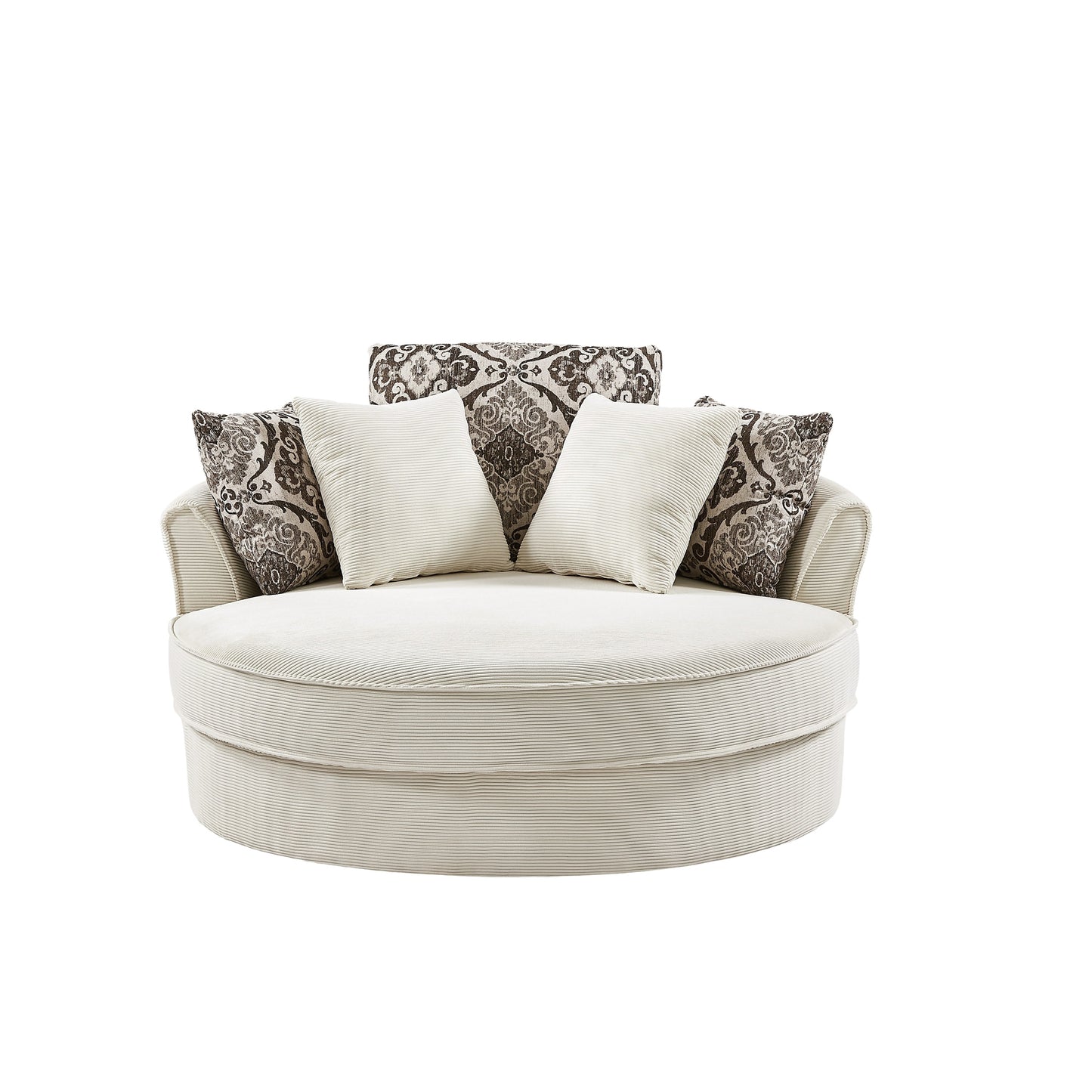 Beige 360° Swivel Accent Chair – Corduroy Upholstery with Detachable Pillows