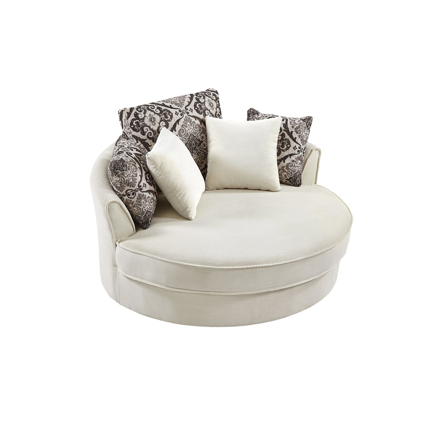 Beige 360° Swivel Accent Chair – Corduroy Upholstery with Detachable Pillows