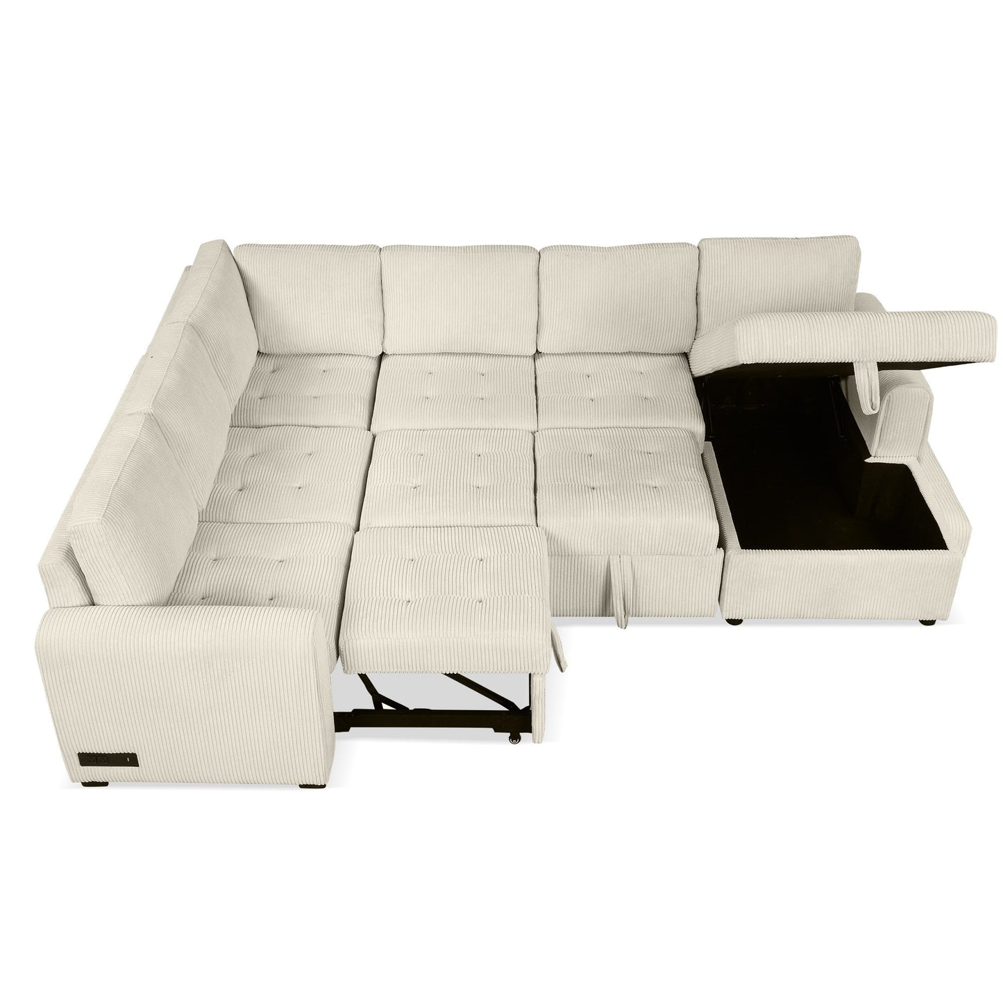 Beige U-Shaped Corduroy Sofa – Spacious 5-Seat Sectional with Pocket Springs, Removable Backrests & Durable Plywood Frame