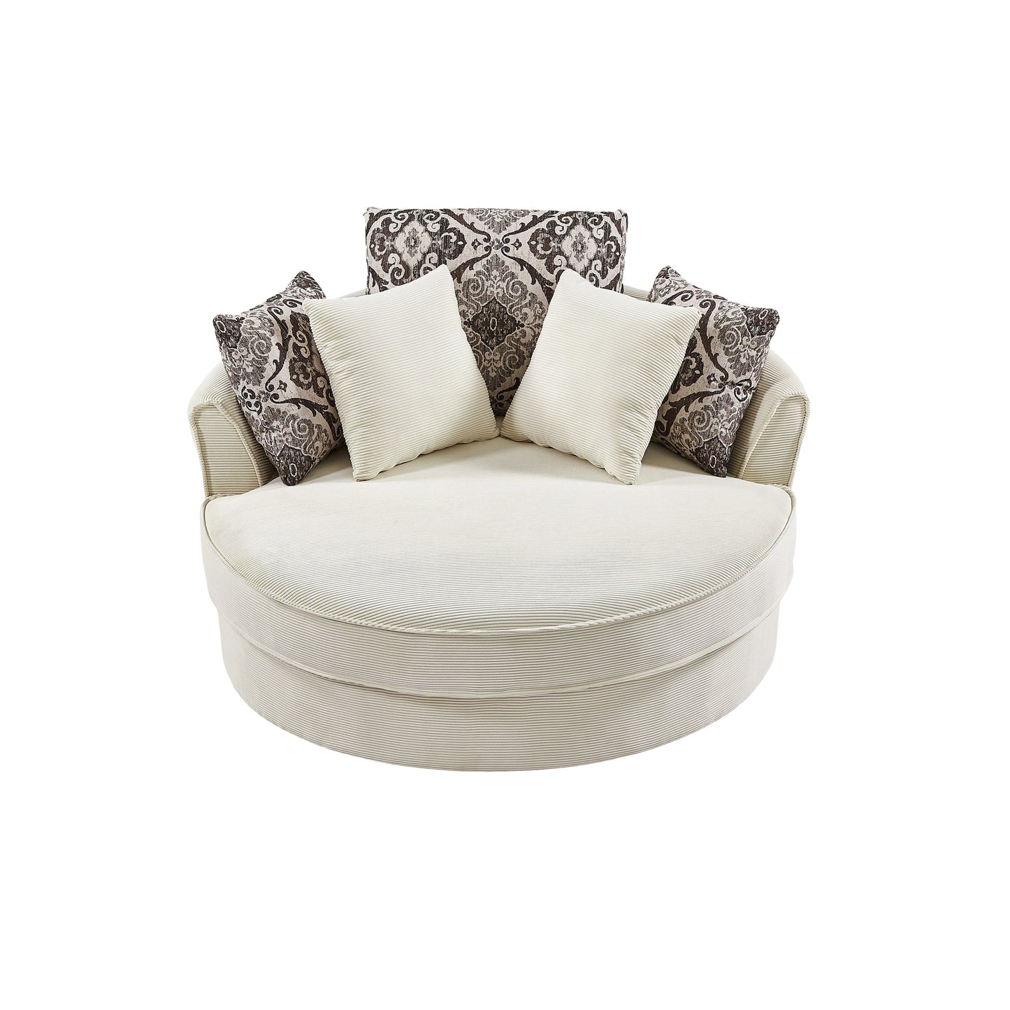 Beige 360° Swivel Accent Chair – Corduroy Upholstery with Detachable Pillows