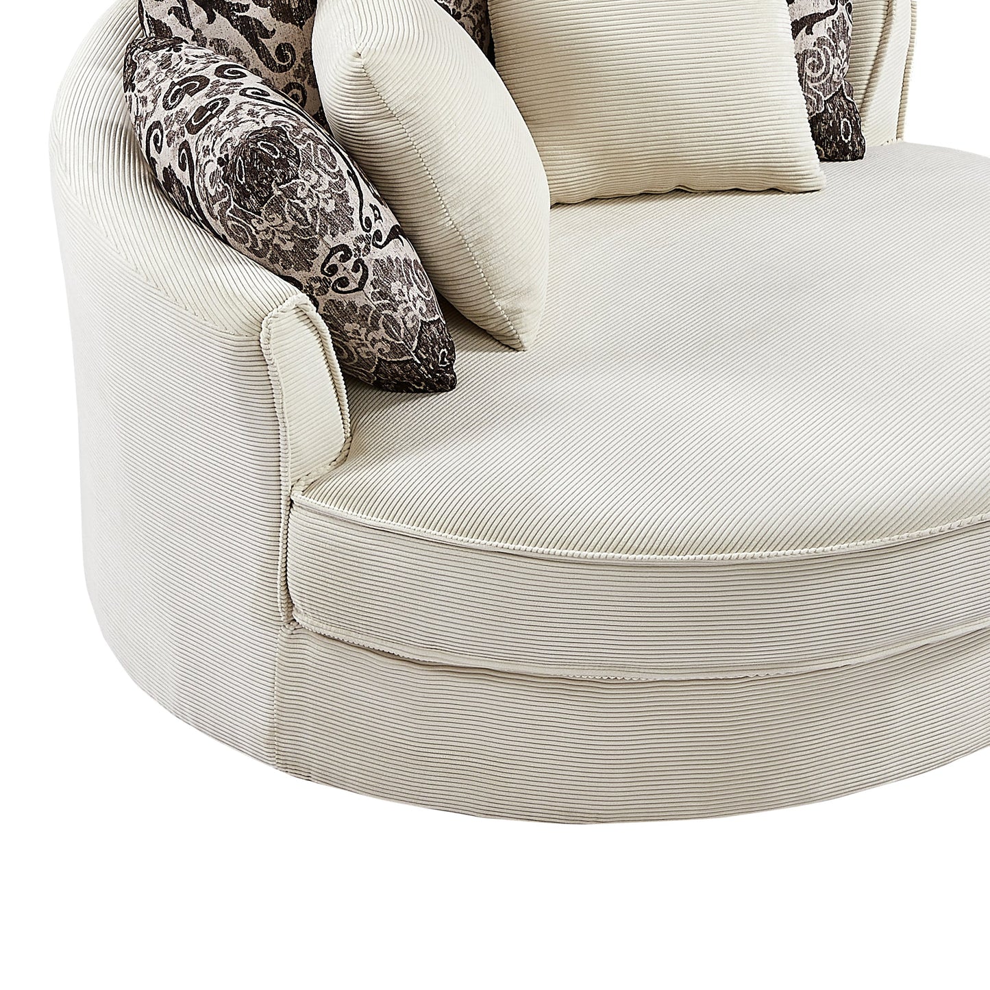 Beige 360° Swivel Accent Chair – Corduroy Upholstery with Detachable Pillows