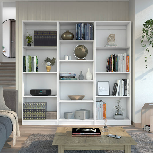 Chelton 3-Piece White Bookcase Set – Two Large Bookcases & One 4-Shelf Bookcase – Modern Living Room Storage