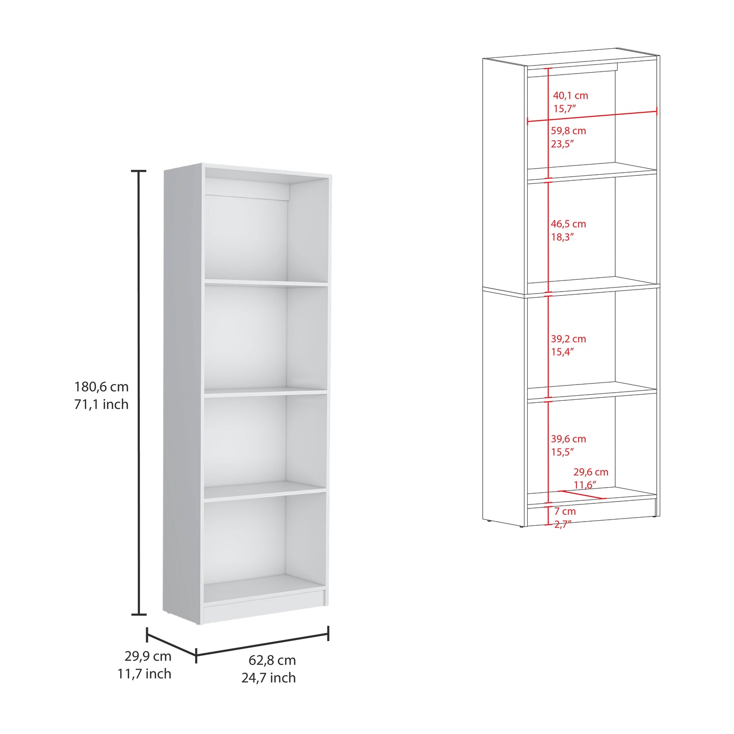 Chelton 3-Piece White Bookcase Set – Two Large Bookcases & One 4-Shelf Bookcase – Modern Living Room Storage