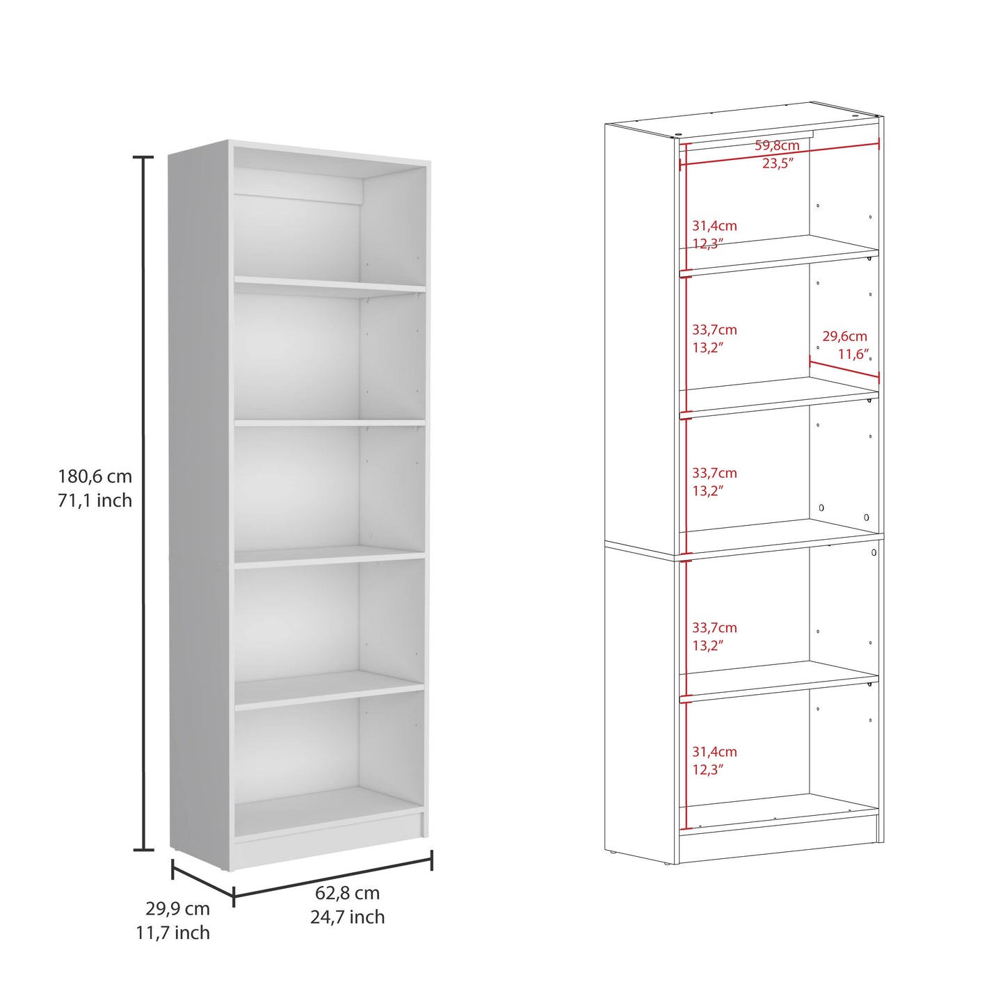Chelton 3-Piece White Bookcase Set – Two Large Bookcases & One 4-Shelf Bookcase – Modern Living Room Storage