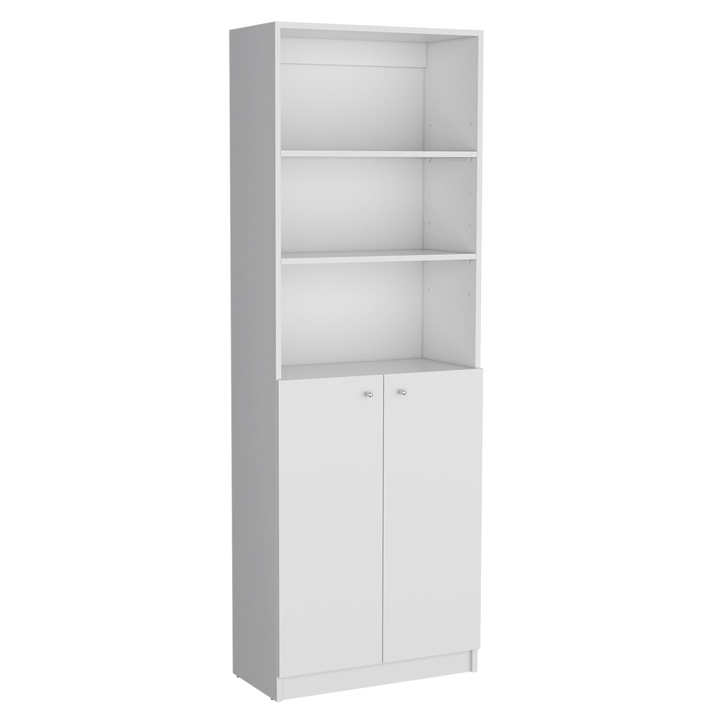 Paonia 2 Piece Modern Living Room Bookcase Set – White Wood Finish Storage Shelves & Dual-Door Cabinet
