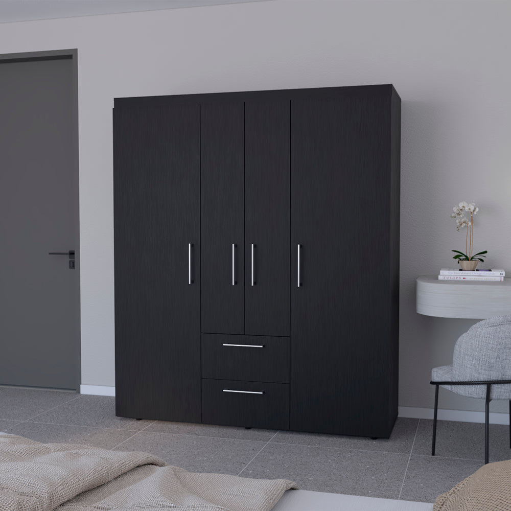 Elma Deluxe Black Armoire Closet – Large Wardrobe with Drawers, Shelves & Hanging Space – Modern Bedroom Storage Cabinet