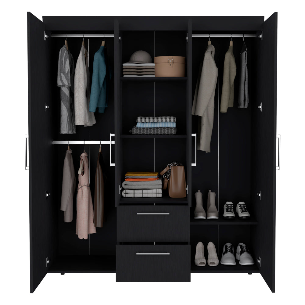 Elma Deluxe Black Armoire Closet – Large Wardrobe with Drawers, Shelves & Hanging Space – Modern Bedroom Storage Cabinet