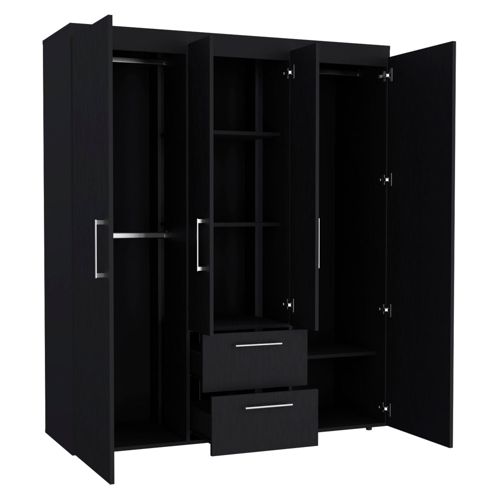 Elma Deluxe Black Armoire Closet – Large Wardrobe with Drawers, Shelves & Hanging Space – Modern Bedroom Storage Cabinet