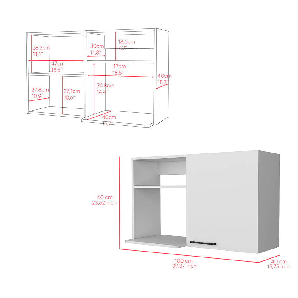Burwood 2-Door Kitchen Wall Storage Cabinet – White & Black Manufactured Wood with Shelves – Modern Wall-Mounted Organize