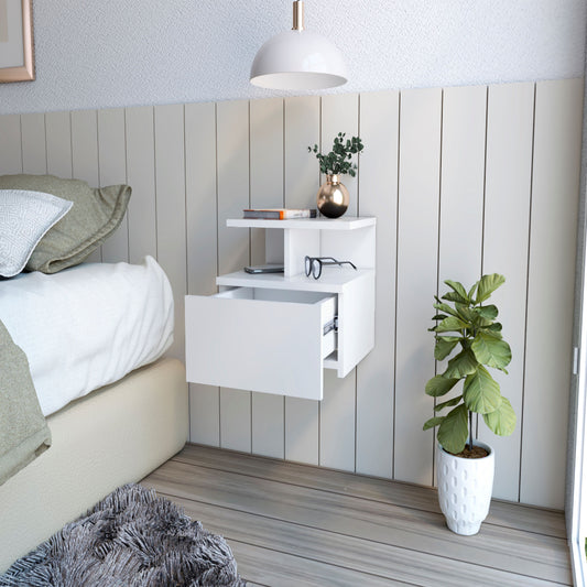 Flopini Floating Nightstand – Modern Wall-Mounted Storage with Drawer & Shelf, Multiple Finishes
