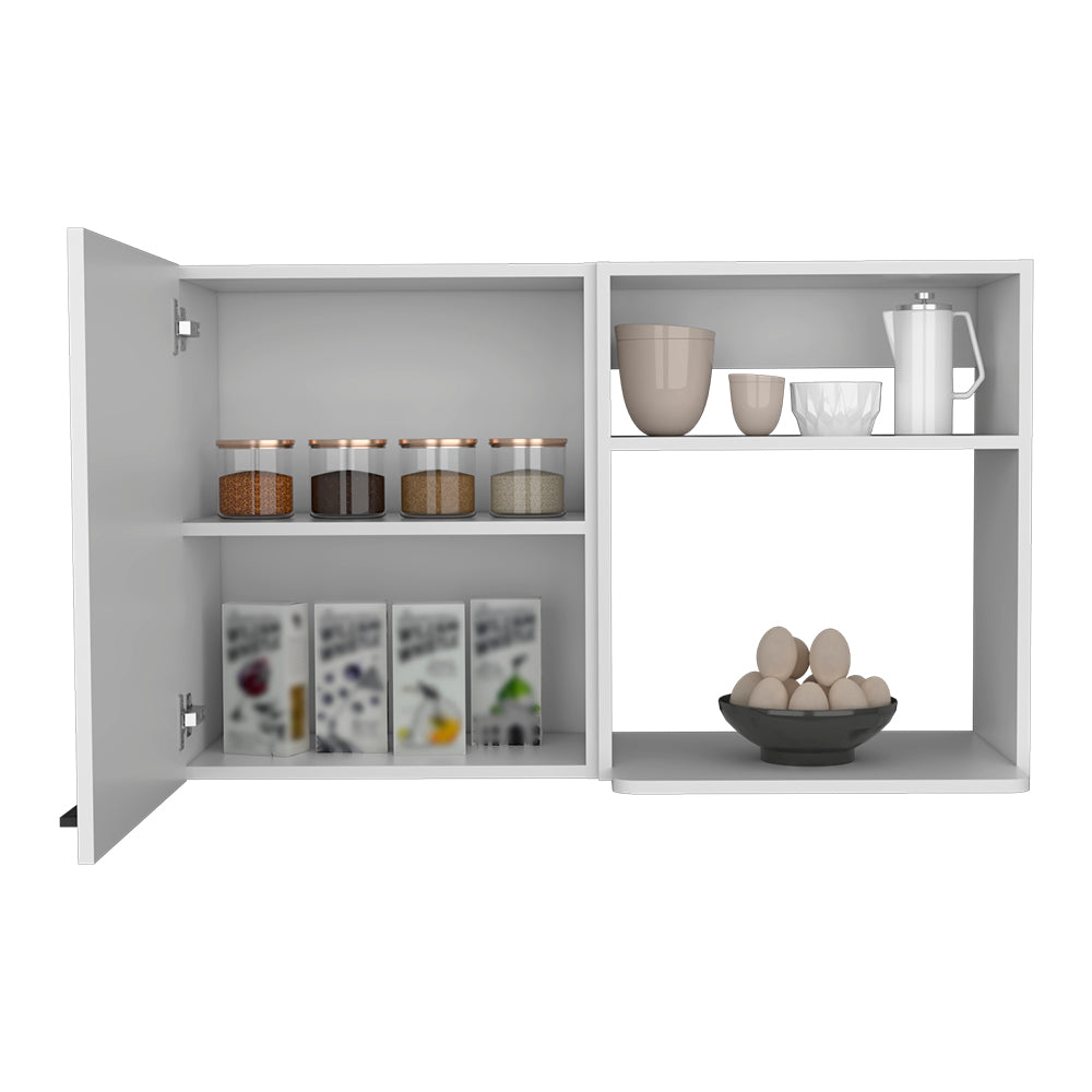 Burwood 2-Door Kitchen Wall Storage Cabinet – White & Black Manufactured Wood with Shelves – Modern Wall-Mounted Organize