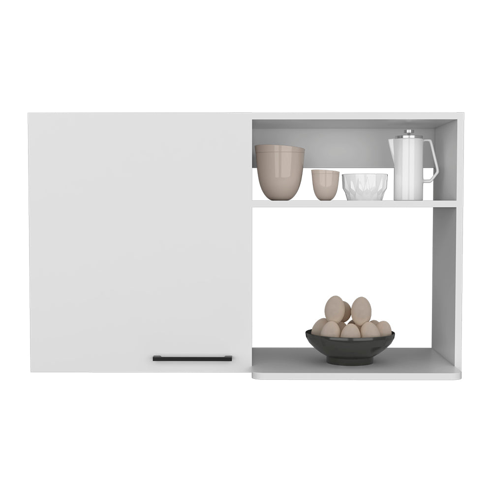 Burwood 2-Door Kitchen Wall Storage Cabinet – White & Black Manufactured Wood with Shelves – Modern Wall-Mounted Organize