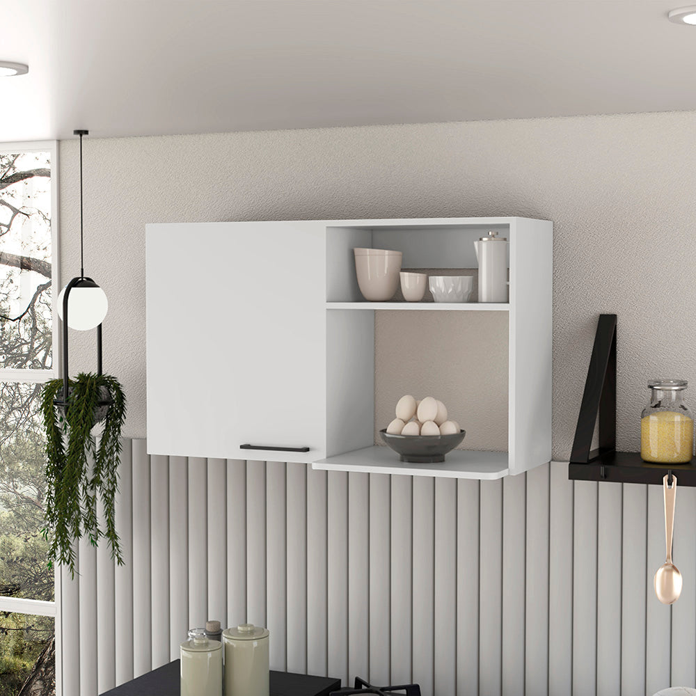 Burwood 2-Door Kitchen Wall Storage Cabinet – White & Black Manufactured Wood with Shelves – Modern Wall-Mounted Organize