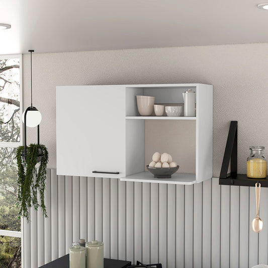 Burwood 2-Door Kitchen Wall Storage Cabinet – White & Black Manufactured Wood with Shelves – Modern Wall-Mounted Organize