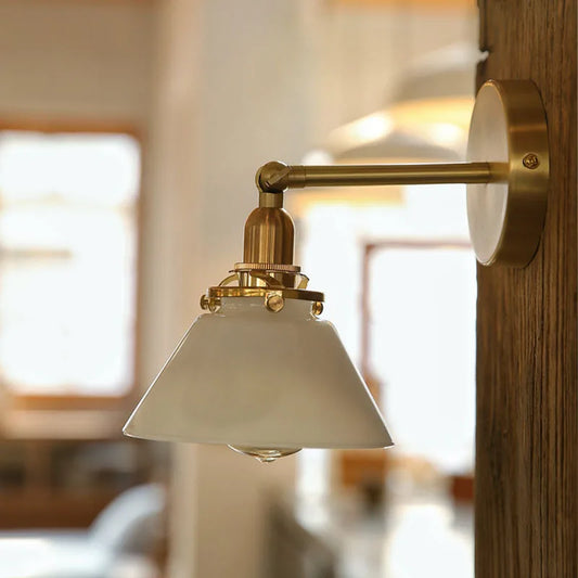 Retro Nordic simple bathroom bathroom painting glass mirror headlight Japanese bed yellow bronze wall lamp