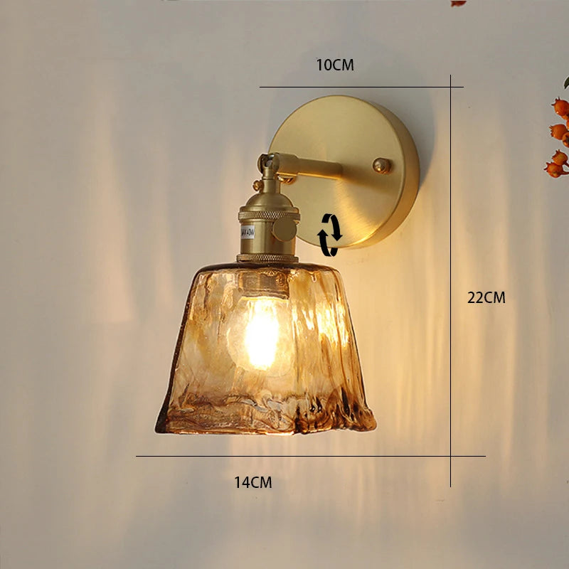 Nordic style retro Japanese style brass glass wall lamp Home bar restaurant bedroom bedside lamp Creative personality wall lamp
