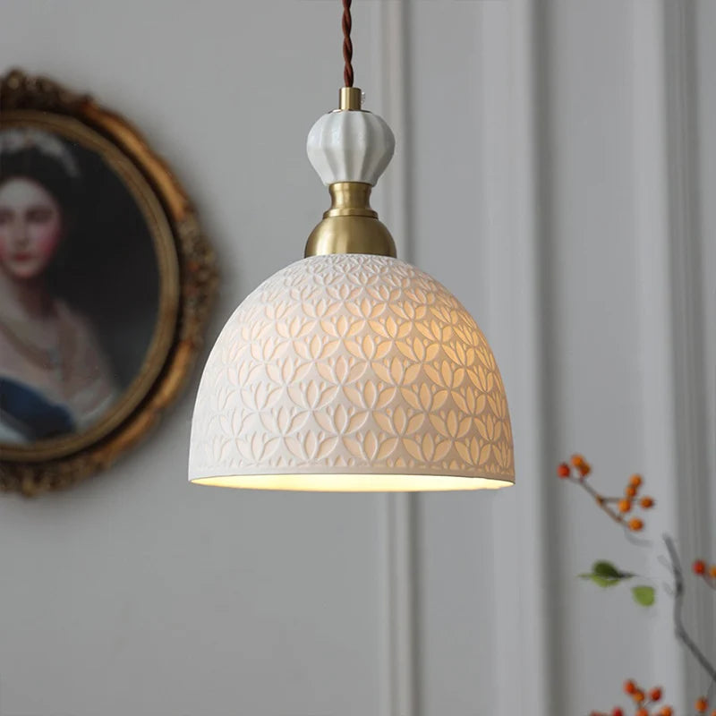French modern simple cream style Japanese retro brass bedroom bedside lamp dining room transparent ceramic chandelier