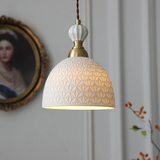 French modern simple cream style Japanese retro brass bedroom bedside lamp dining room transparent ceramic chandelier