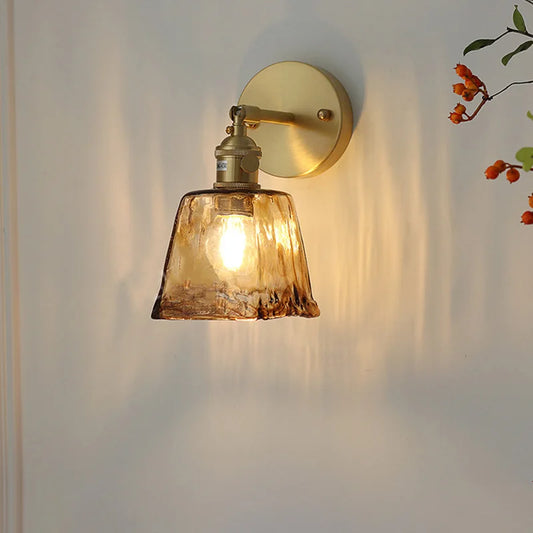 Nordic style retro Japanese style brass glass wall lamp Home bar restaurant bedroom bedside lamp Creative personality wall lamp