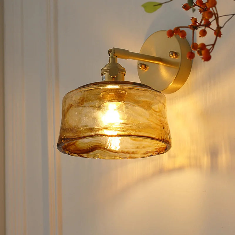 Nordic style retro Japanese style brass glass wall lamp Home bar restaurant bedroom bedside lamp Creative personality wall lamp
