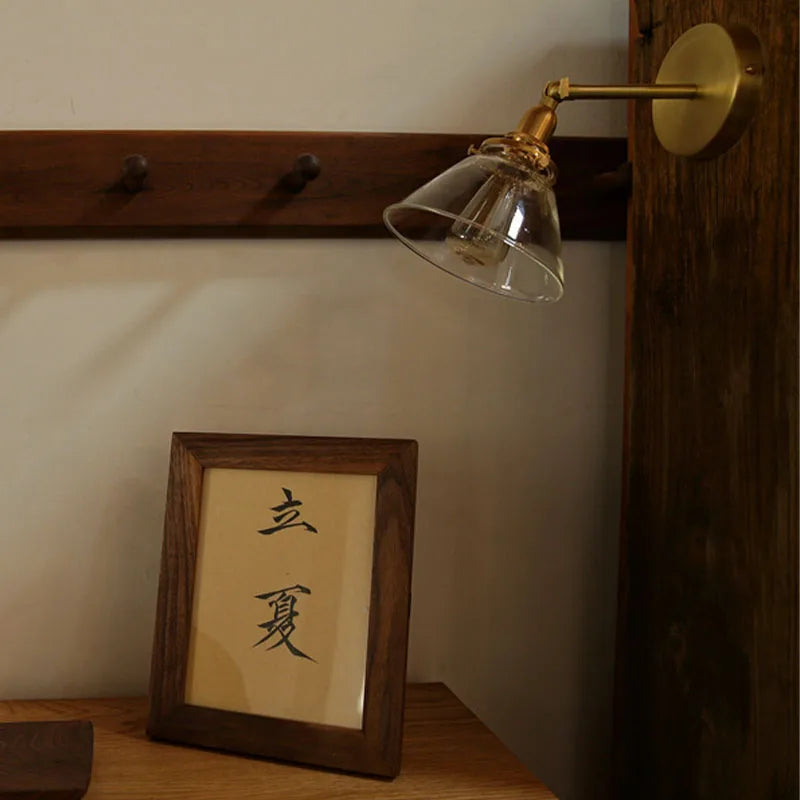 Retro Nordic simple bathroom bathroom painting glass mirror headlight Japanese bed yellow bronze wall lamp