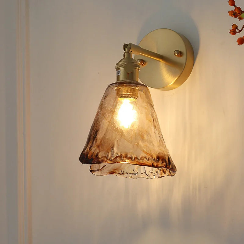 Nordic style retro Japanese style brass glass wall lamp Home bar restaurant bedroom bedside lamp Creative personality wall lamp