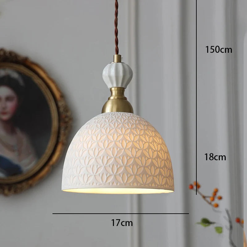 French modern simple cream style Japanese retro brass bedroom bedside lamp dining room transparent ceramic chandelier