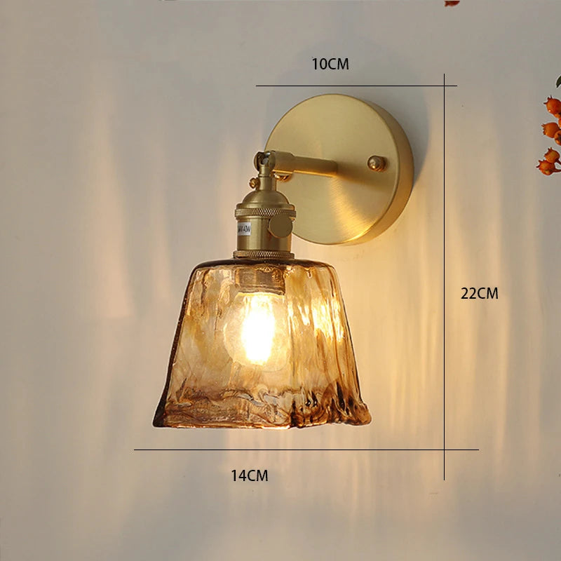 Nordic style retro Japanese style brass glass wall lamp Home bar restaurant bedroom bedside lamp Creative personality wall lamp