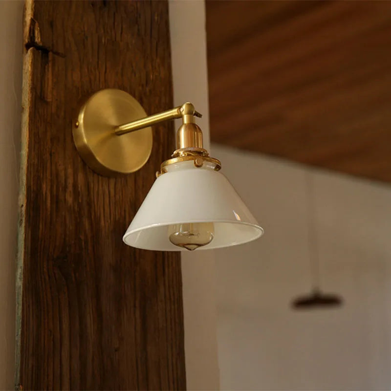 Retro Nordic simple bathroom bathroom painting glass mirror headlight Japanese bed yellow bronze wall lamp