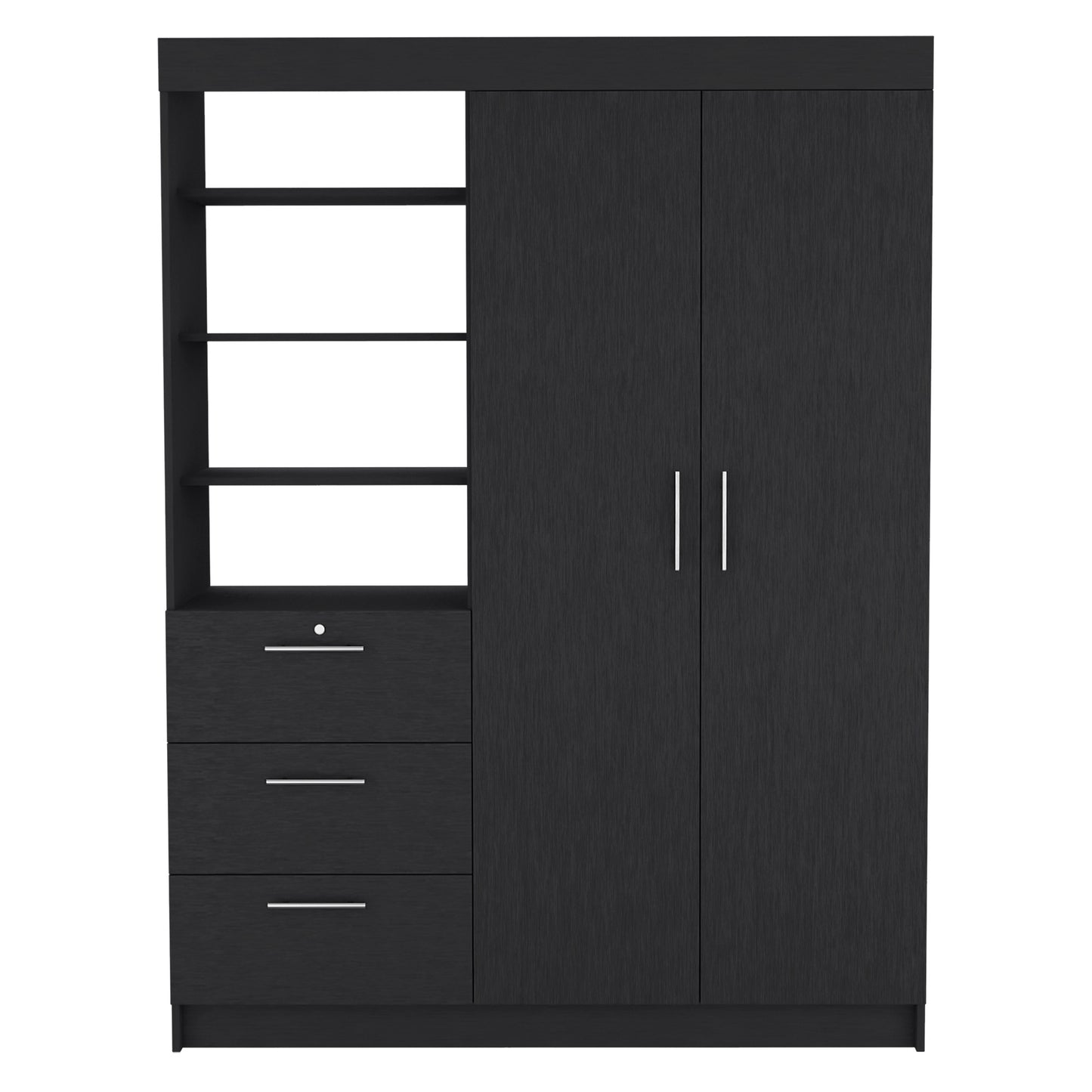 Peyton 2-Piece Black Bedroom Furniture Set – Modern Armoire Wardrobe with Drawers & Shelves + Nightstand with Storage