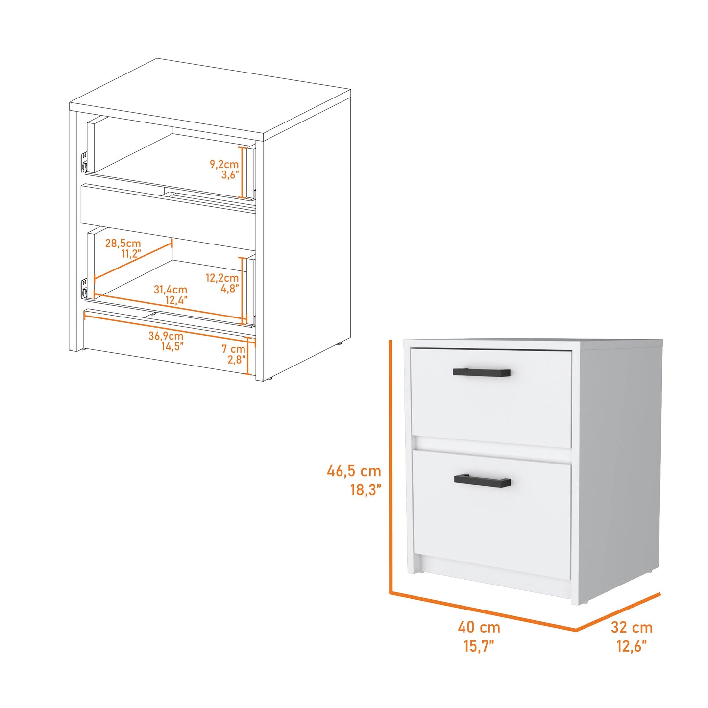 Karval 2-Piece White Bedroom Set – Spacious Armoire with Shelves & Drawers + Compact Nightstand