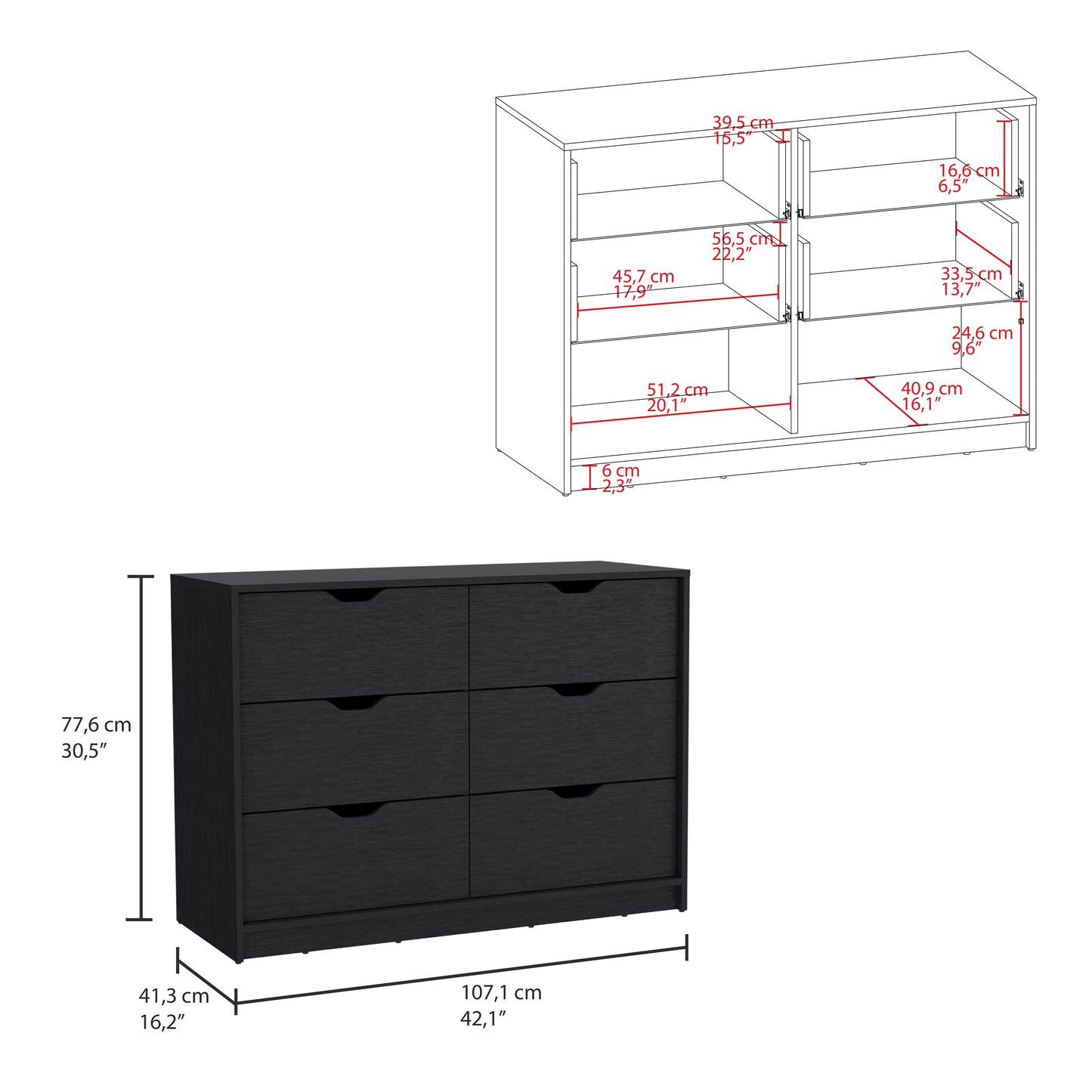 Stockley 3-Piece Black Bedroom Furniture Set – 6-Drawer Dresser, 5-Drawer Chest & 2-Drawer Nightstand – Modern Storage Solution
